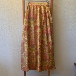 Vintage 1960s gold and red  floral metallic Patterned Maxi Skirt